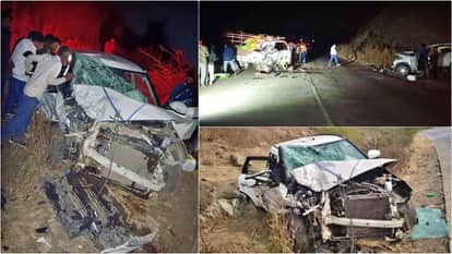 Car completely destroyed in horrific collision with loading vehicle in Dhar, 2 people died; bodies trapped