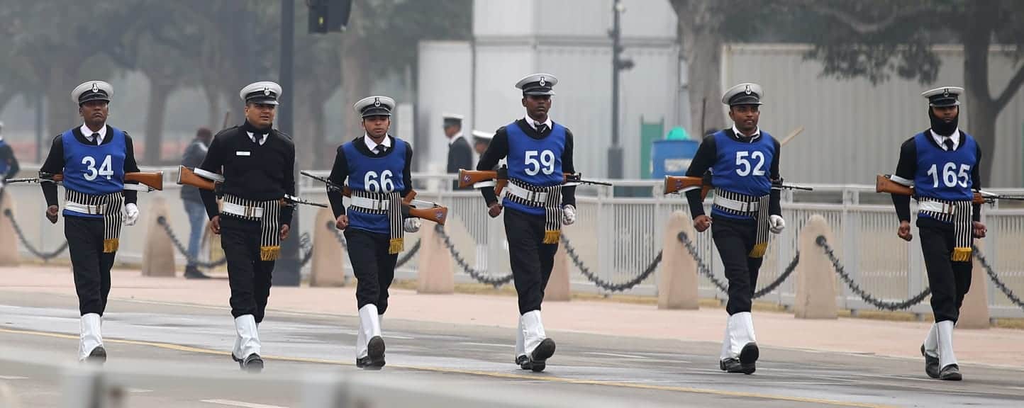 Delhi Republic Day Parade Navy personnel practice for parade