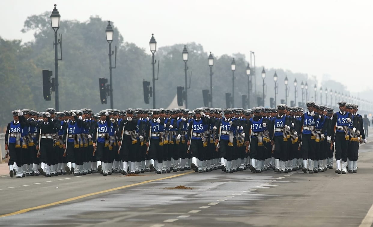 Delhi Republic Day Parade Navy personnel practice for parade