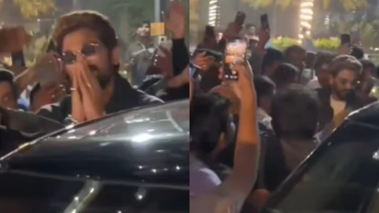 Allu Arjun Mobbed viral video actor Managed To Protect his Wife Sneha