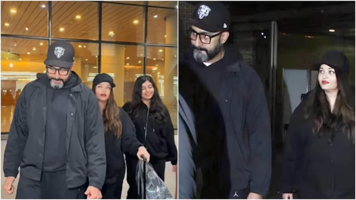 aishwarya rai abhishek bachchan return mumbai new year vacation aaradhya airport family bonding photos videos