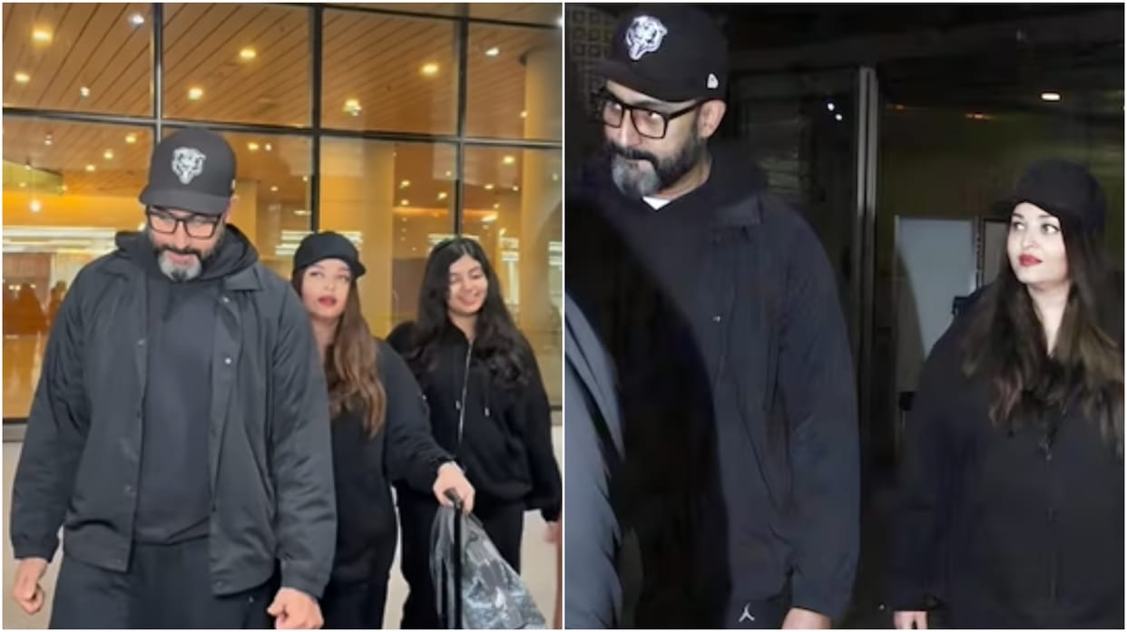 aishwarya rai abhishek bachchan return mumbai new year vacation aaradhya airport family bonding photos videos