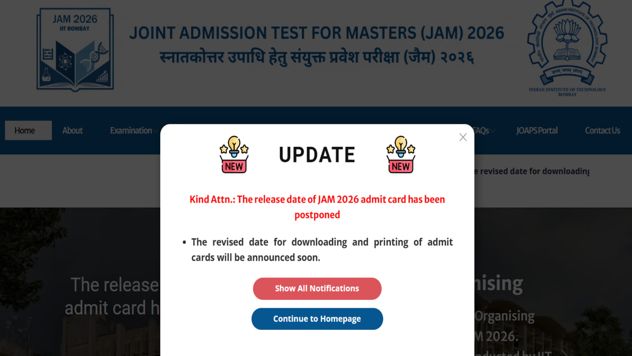 IIT Bombay postponed JAM 2026 admit card release date; New schedule will be notified soon