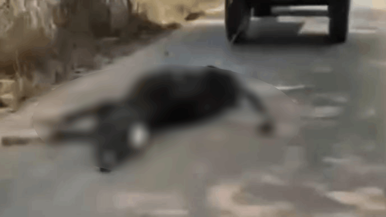 two young men dragging dead cow behind a tractor in Korba