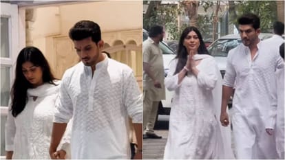 Ankita Lokhande Vicky Sana Makbul Mouni Roy Celebs Arrived at Arjun Bijlani father in law Prayer Meet