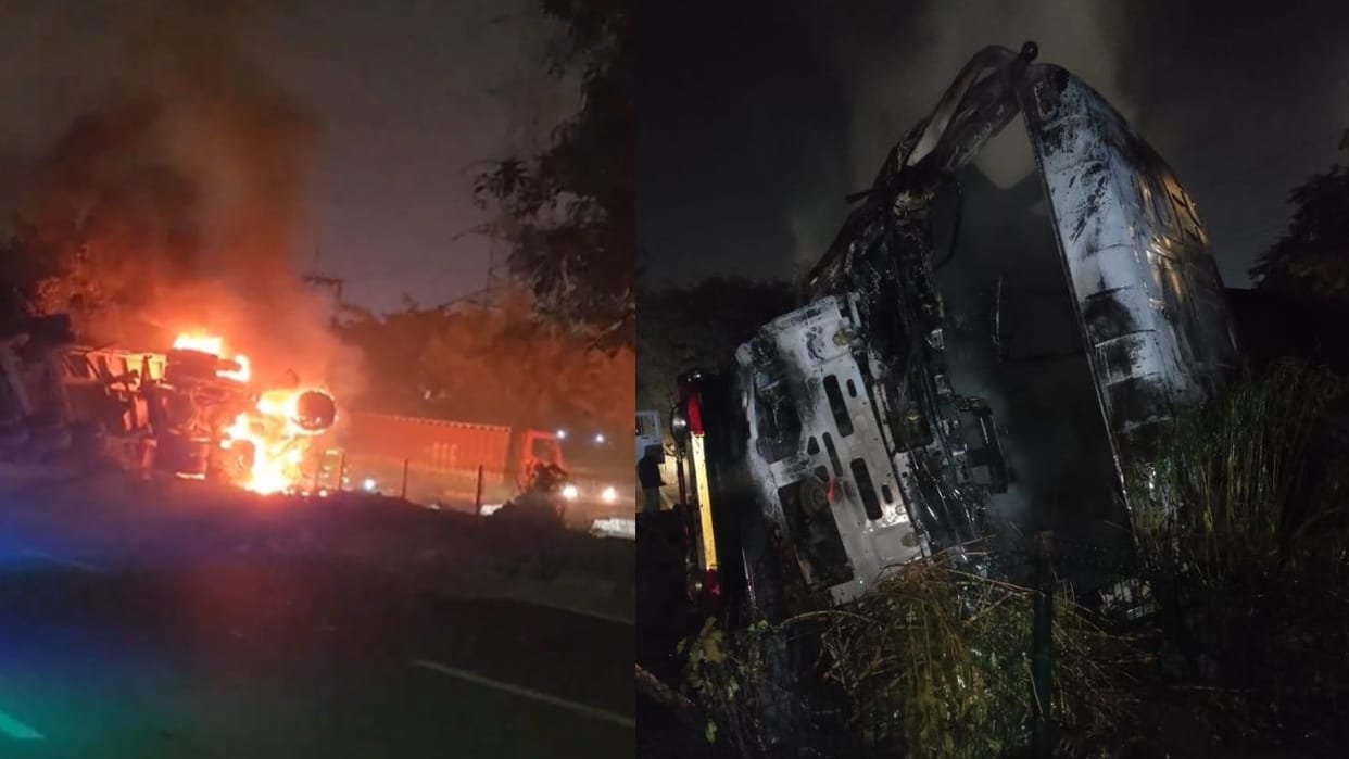 Fire broke out in cabin of a truck in Badshahpur in Gurugram