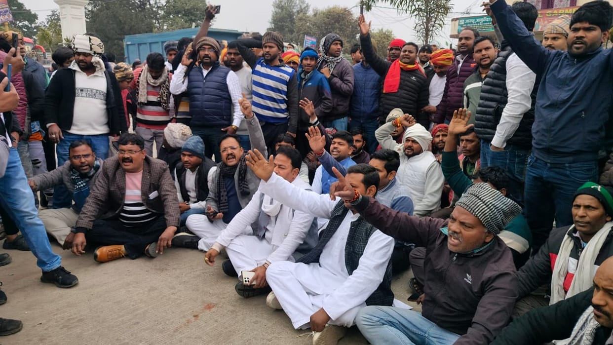Village head detained in dispute over construction on government land road blocked in varanasi