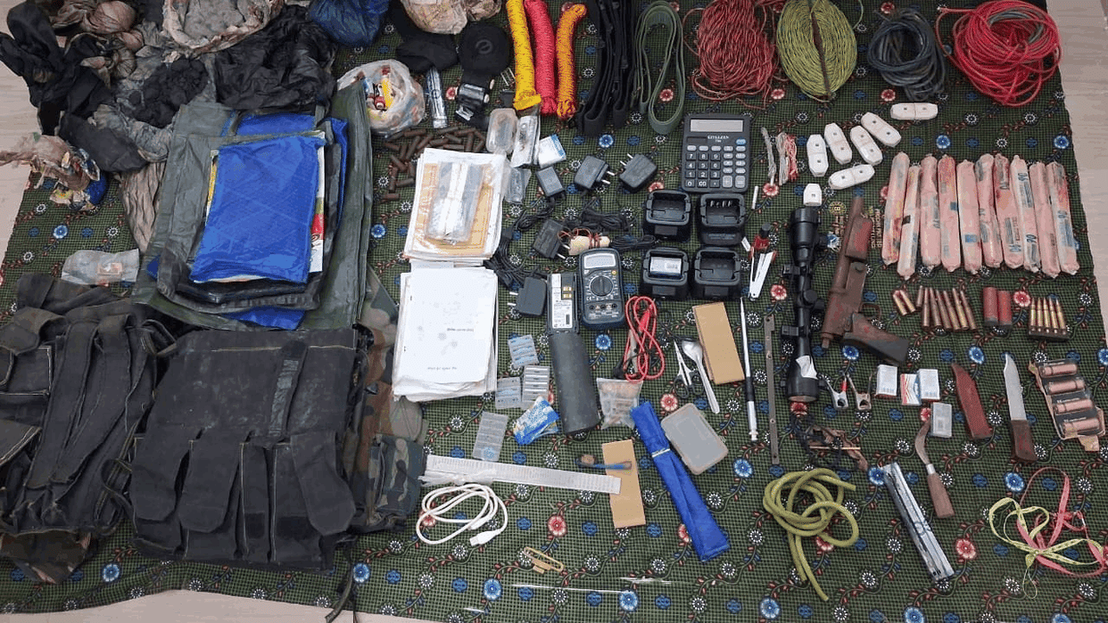 Weapons and explosives dump recovered from Naxals in Sukma.