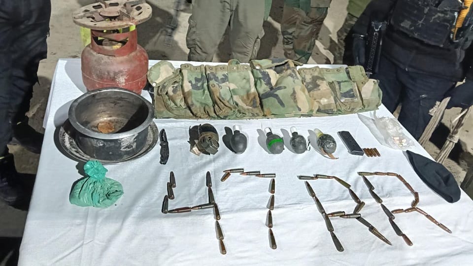 A cache of arms and explosives recovered in Kupwara