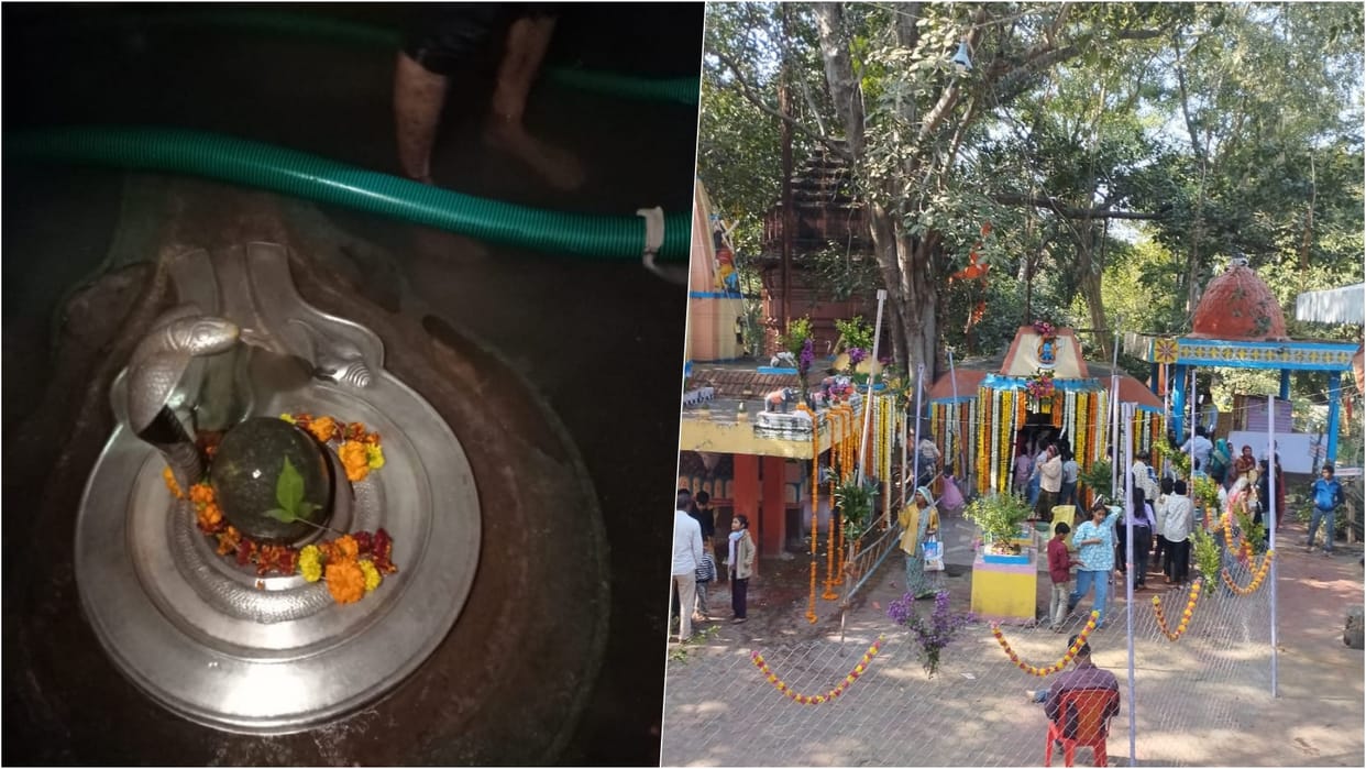Khargone News: Devotees throng Nanheswar Dham for annual abhishek of water-immersed Shivling