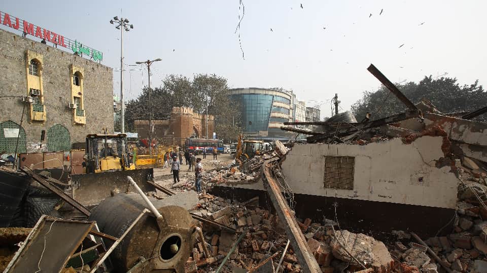 Delhi Turkman Gate area Clash Police lathi-charge on unruly crowd Illegal encroachment near mosque demolished