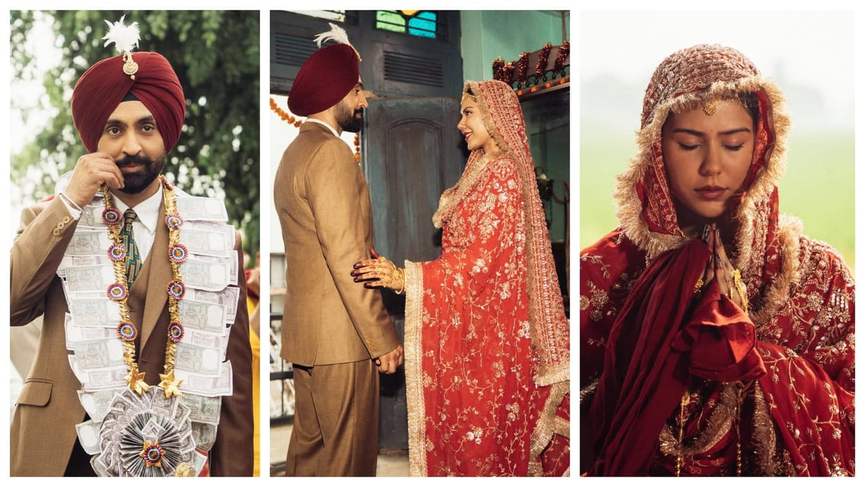 Sonam Bajwa share border 2 set photos with Diljit Dosanjh In bridal look