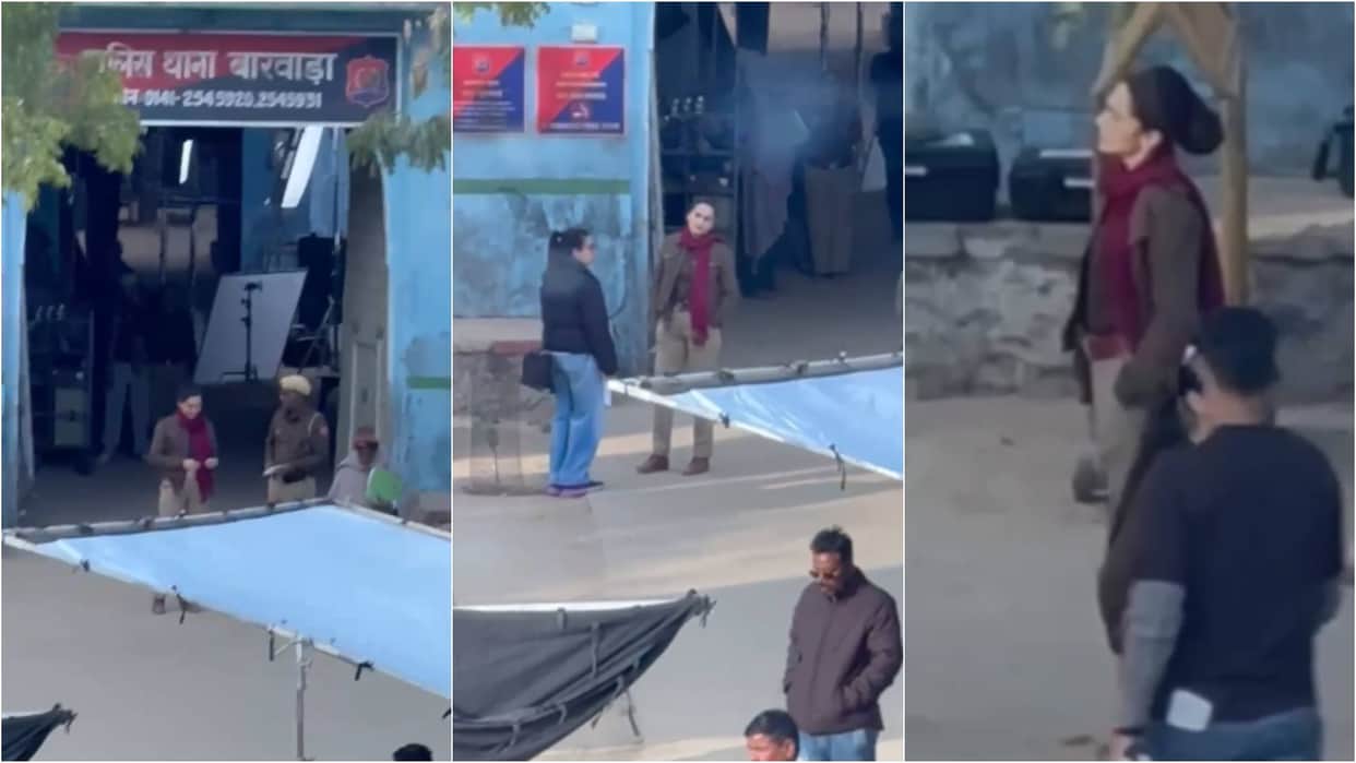Taapsee pannu Photo leaked from nawalgarh rajasthan shoot actress spotted in khaki avatar riding bullet