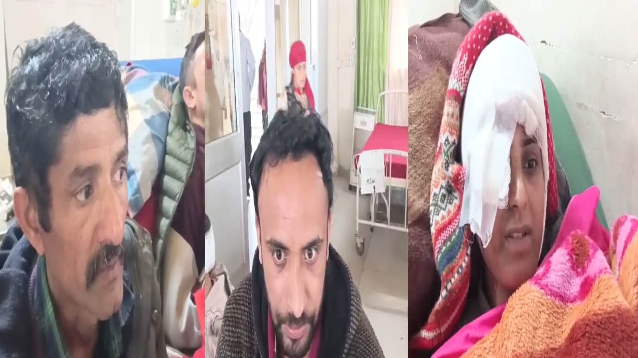 हरिपुरधार बस सड़क के घायल व तीमारदार।