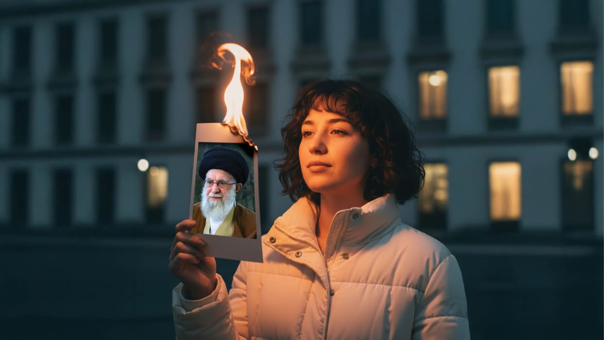 Amidst anti-government protests in Iran girls are lighting cigarettes with burning posters of Khamenei