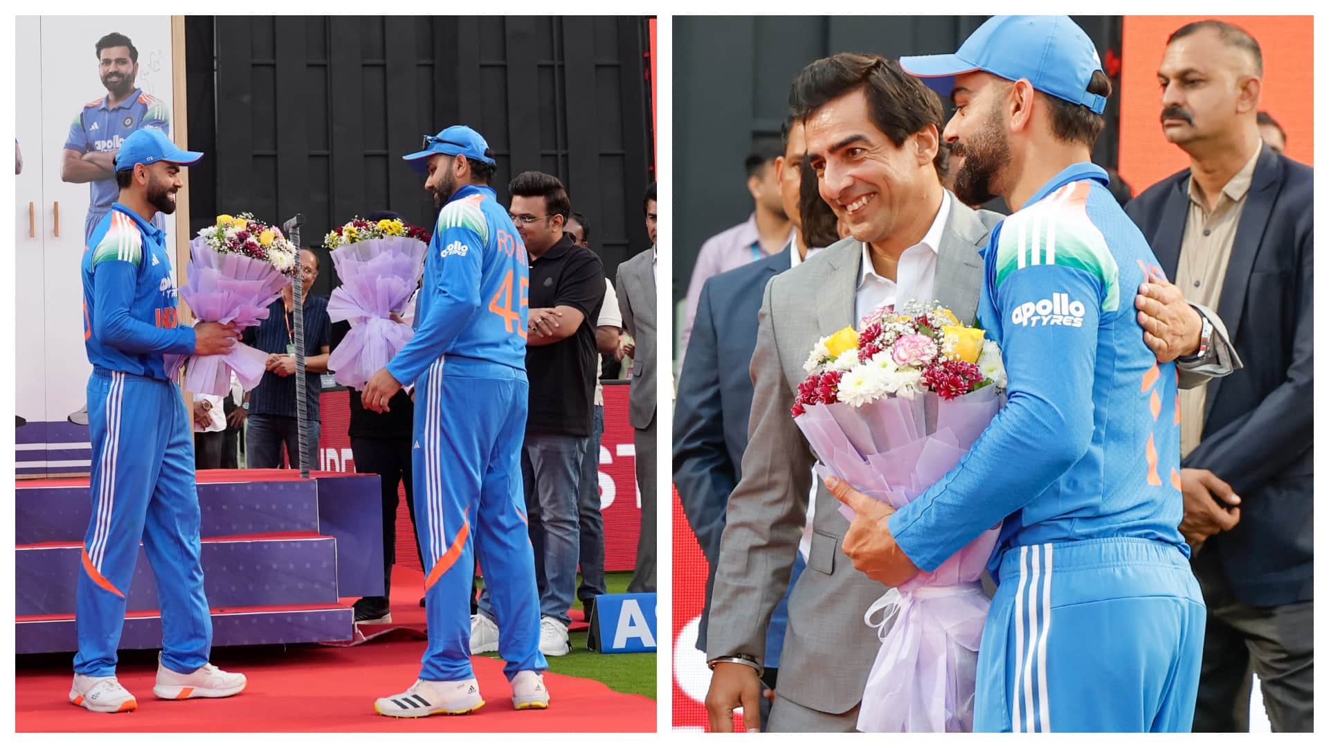 IND vs NZ: Virat Kohli, Rohit Sharma receive special felicitation at BCA Stadium