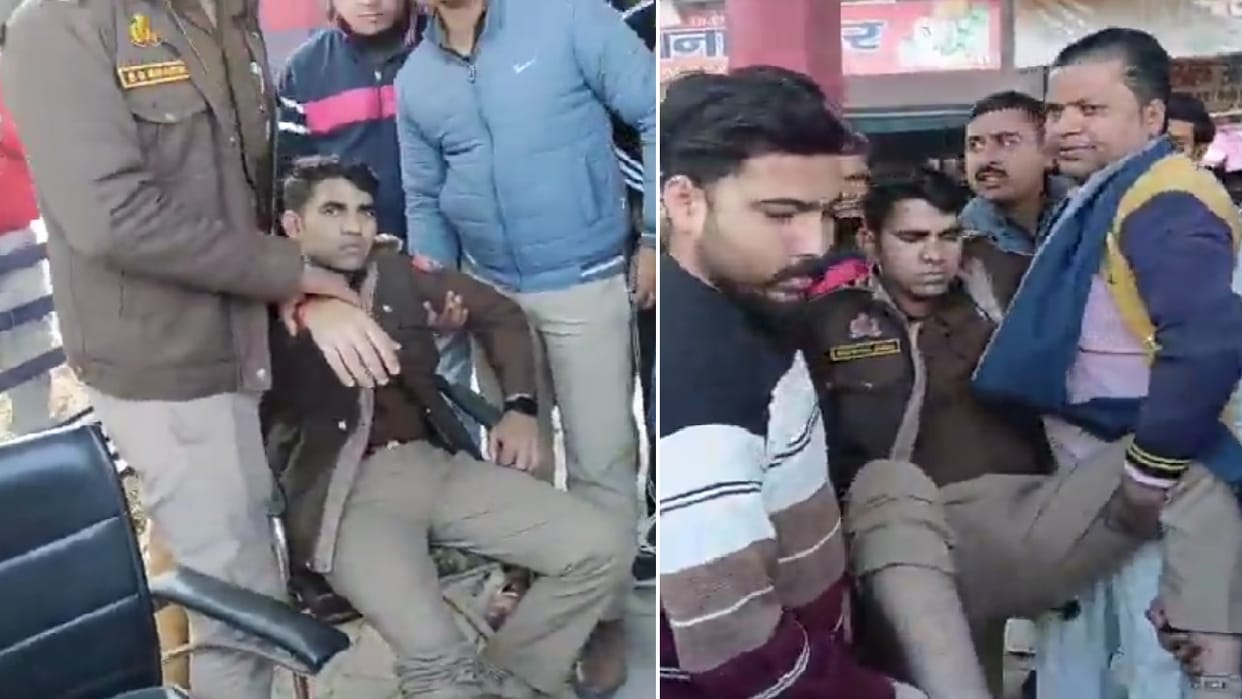 Bike rickshaw loaded with rice fell on a police inspector standing on roadside