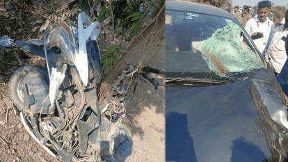 young man and child died in Raigarh after their scooter was hit by  car