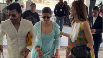 Kriti Sanon Sister newly married Nupur Sanon spotted On airport with Husband Stebin after wedding at udaipur
