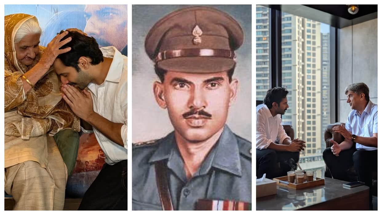 border 2 varun dhawan honoured meet PVC Hoshiar Singh Dahiya wife Smt Dhano Devi his son Colonel Sushil Kumar