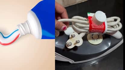 Woman utilizes empty toothpaste to handle iron wire jugaad video viral news in hindi