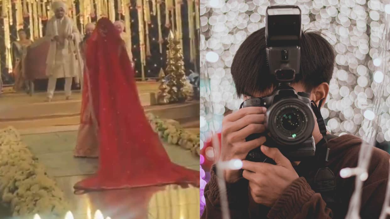 Viral Video Photographer falls on wedding stage during bride grand entry on the wedding