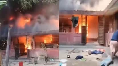 bangladesh attack on hindu teacher house set on fire