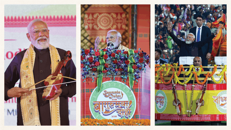 PM Modi in Assam four KM roadshow Guwahati airport to Azara CM Himanta and BJP supporters hindi news updates