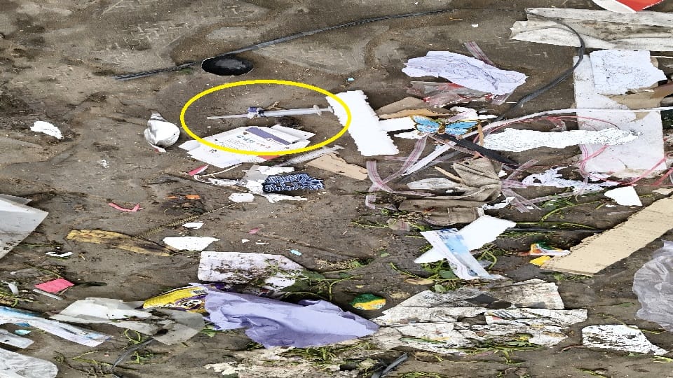 Syringes and injections found on the garbage heap