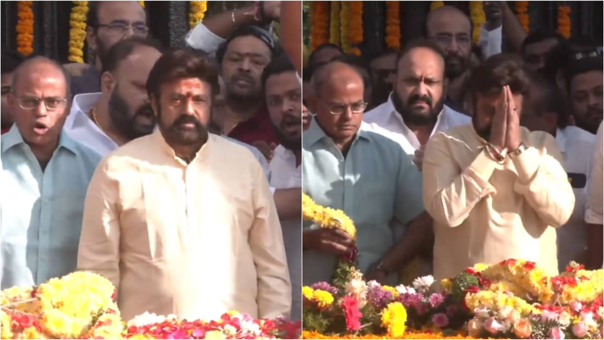 Nandamuri Balakrishna Nandamuri Kalyan Ram visits NTR ghat pays tribute NT Rama Rao On 30th death anniversary