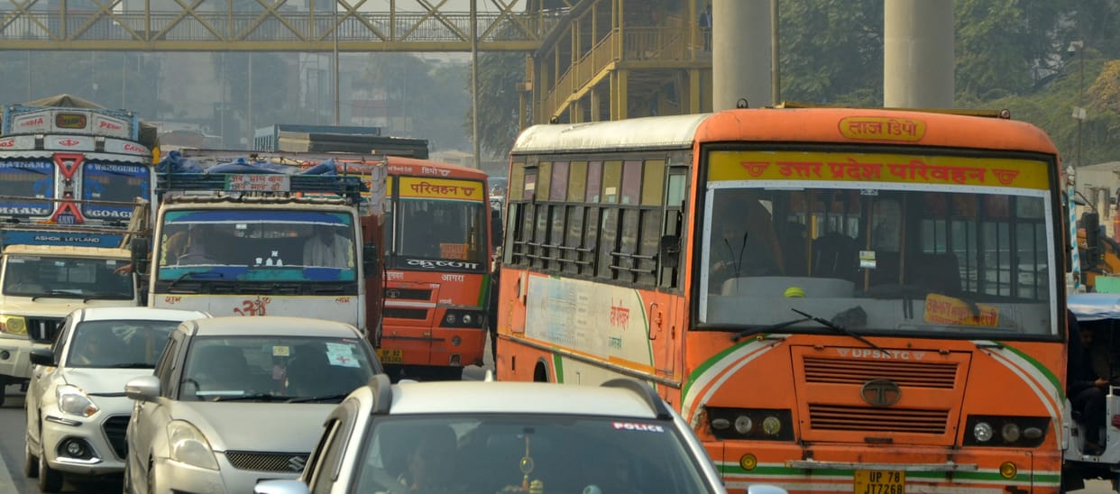 Traffic jam caused by metro construction work in Agra
