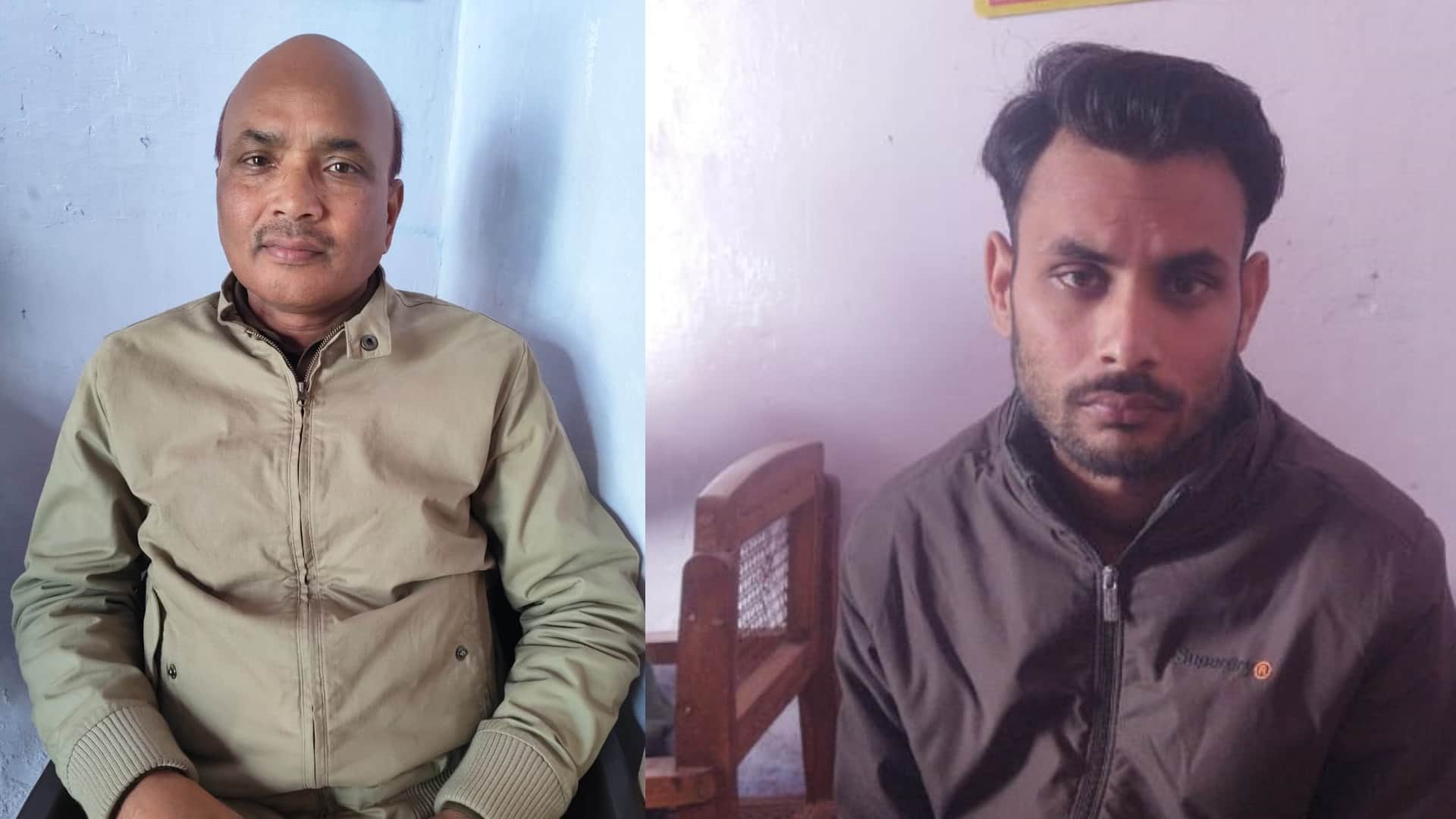 दरोगा सुरेश कुमार यादव व आउटसोर्सिंग कर्मी अशफाक।