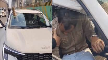 Accident at Agra Metro construction site, wooden fell from bridge and landed on car