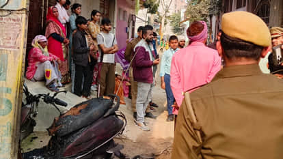 Auraiya: A scooter was gutted after a high-tension power line fell on a house