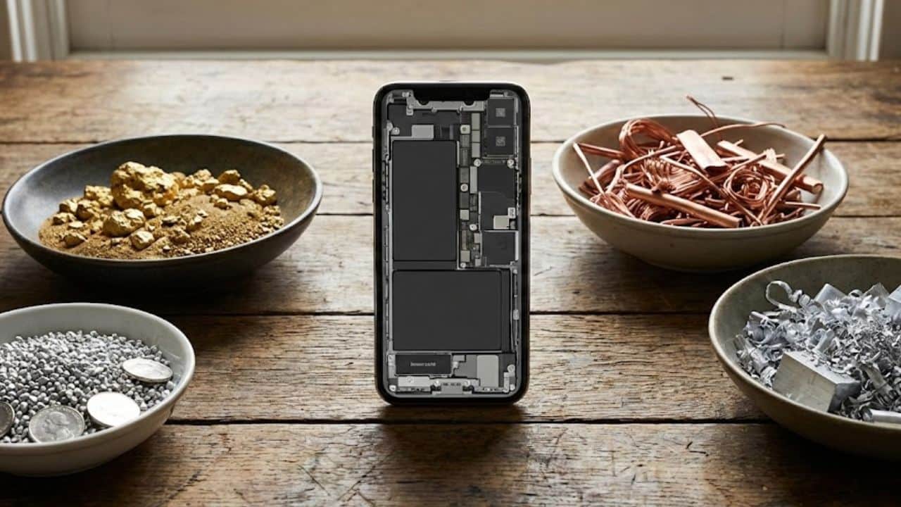 smartphone is made up of 60 metals gold sliver copper aluminum screen body cell details