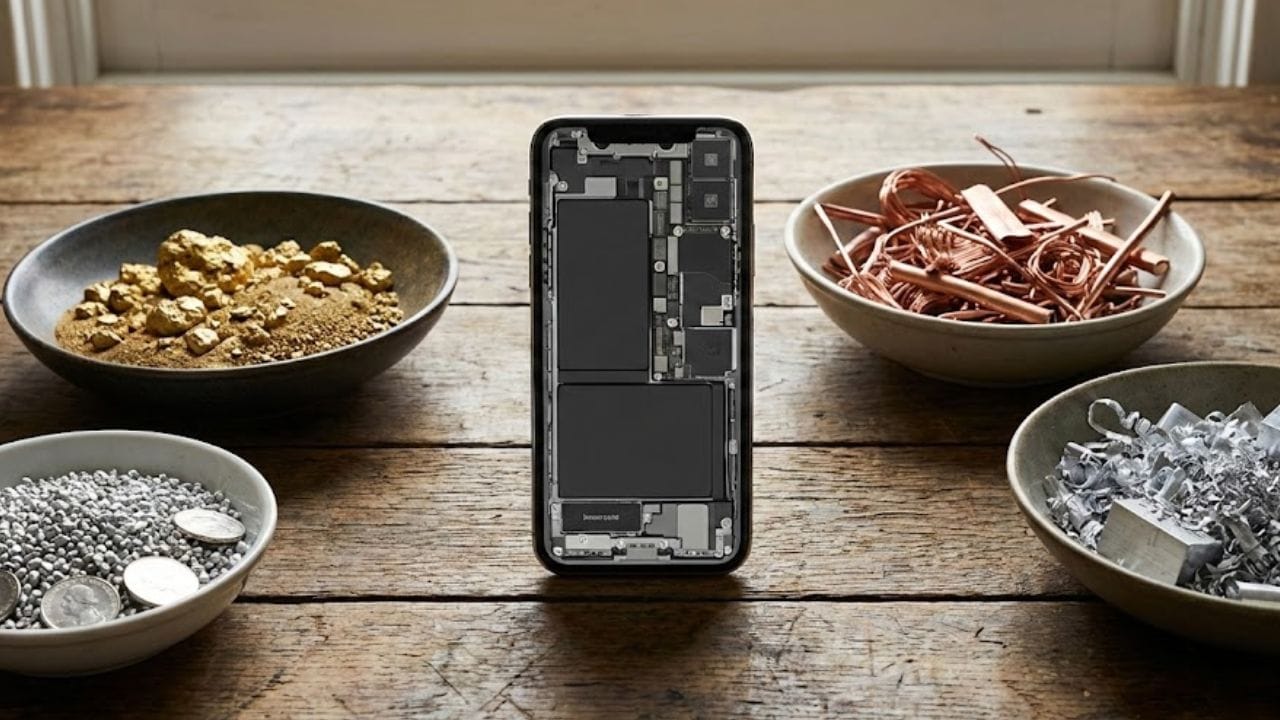 smartphone is made up of 60 metals gold sliver copper aluminum screen body cell details