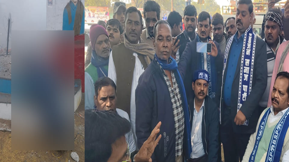 Hardoi: Ambedkar statue at the intersection broken after being hit by a truck in dense fog