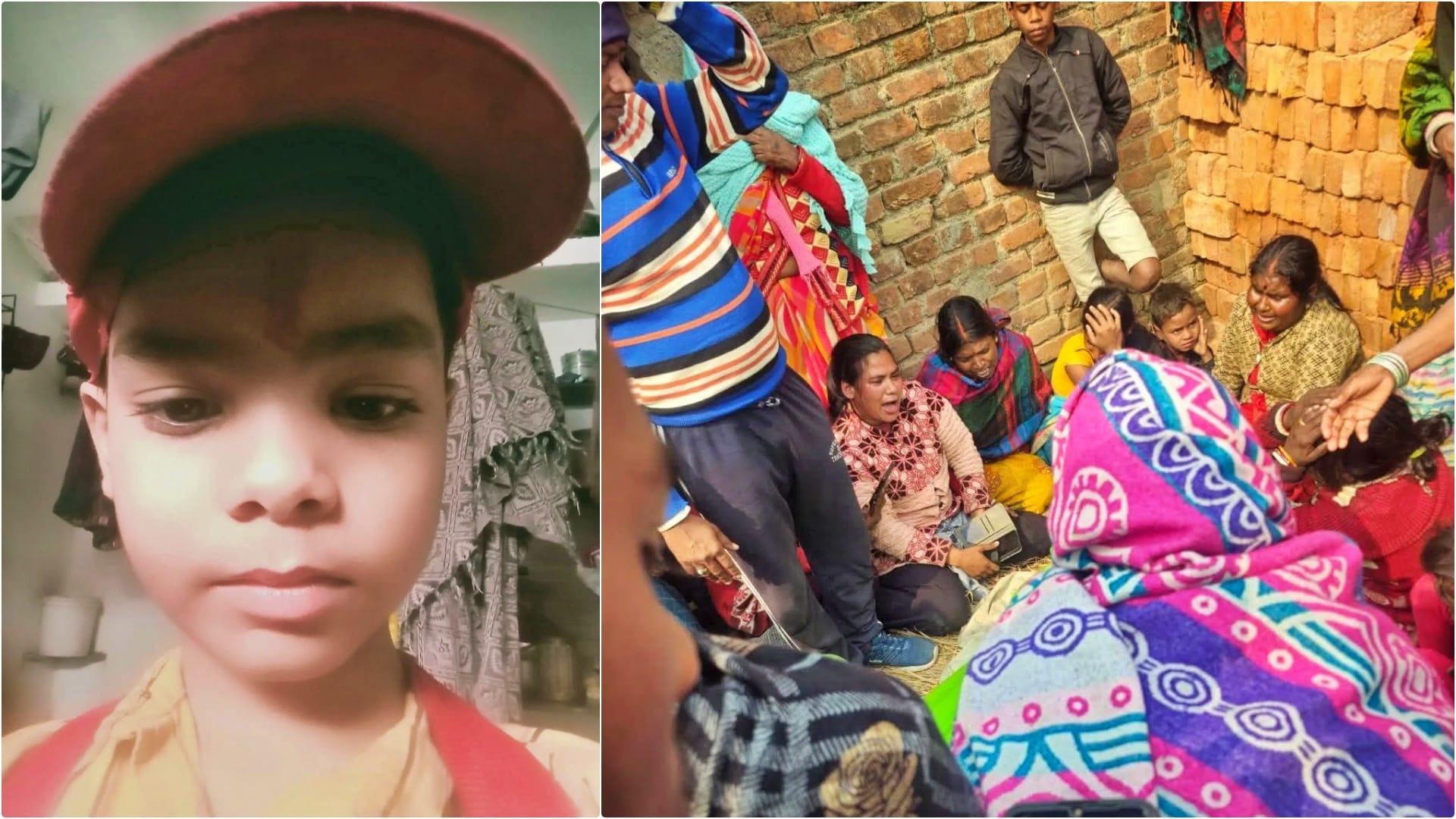 मृत बालक की फाइल फोटो तथा रोते-बिलखते परिजन