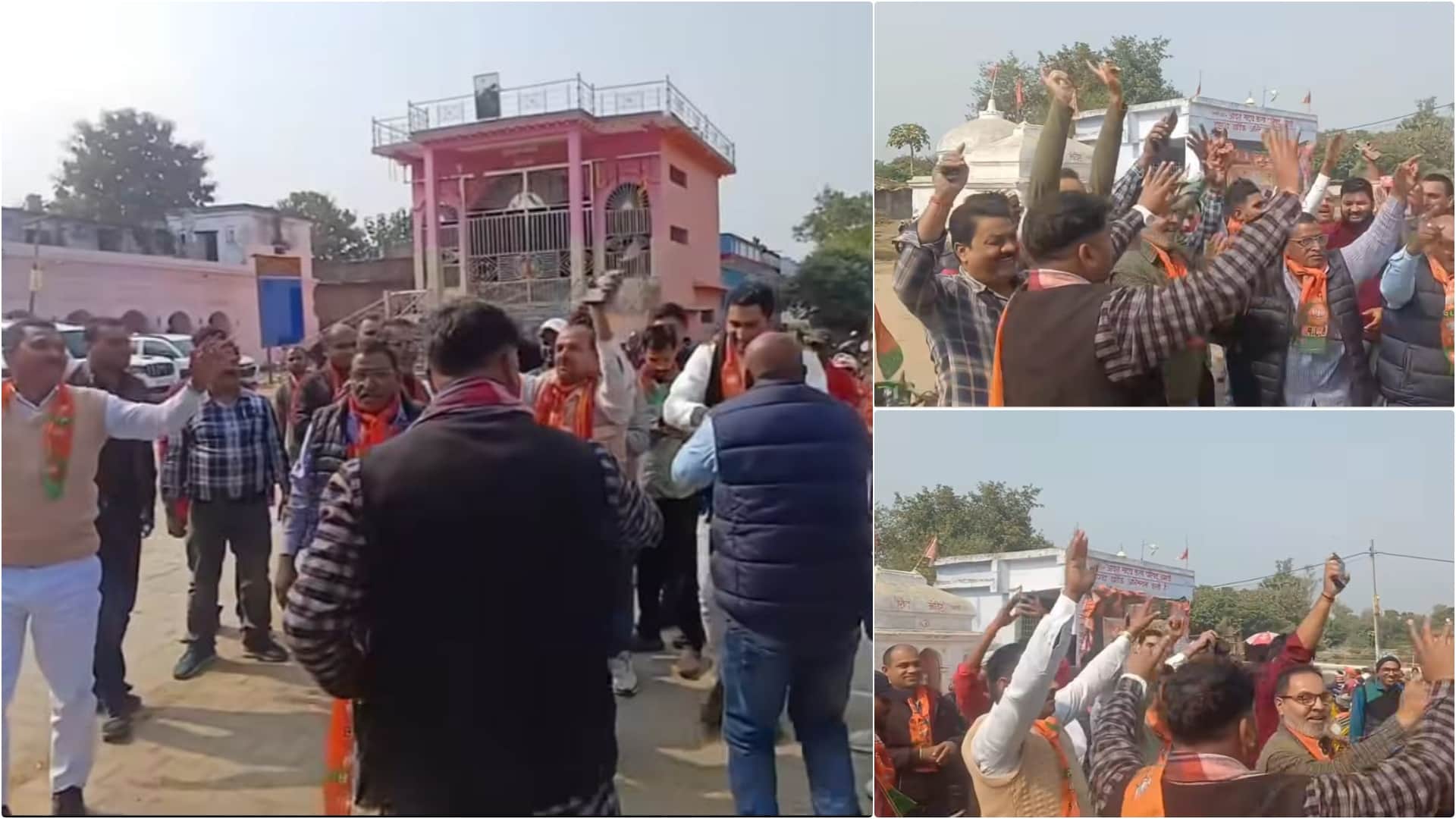 नितिन नवीन के भाजपा के राष्ट्रीय अध्यक्ष बनने पर जश्न मनाते भापजा कार्यकर्ता