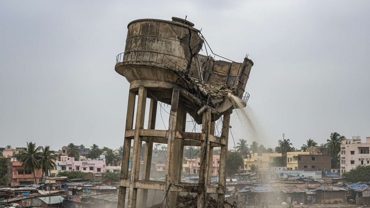 Gujarat Surat Water Tank Collapses built at a cost of ₹21 crore raising questions about its quality