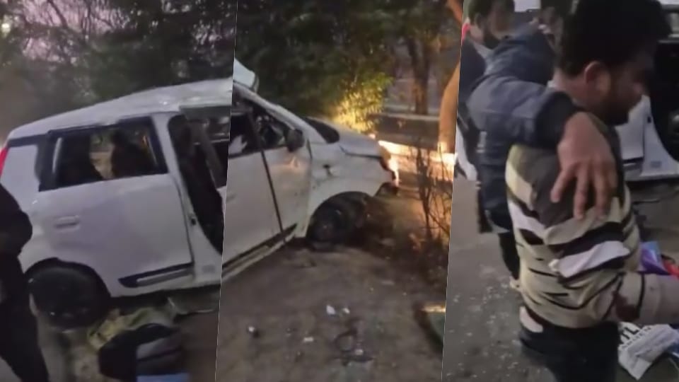 A speeding car overturned after losing control on the Noida-Greater Noida Expressway