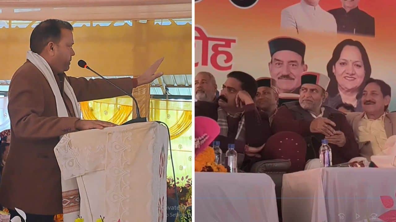 मंच पर उलझे पूर्व मंत्री प्रकाश और पूर्व सीपीएस सोहन लाल