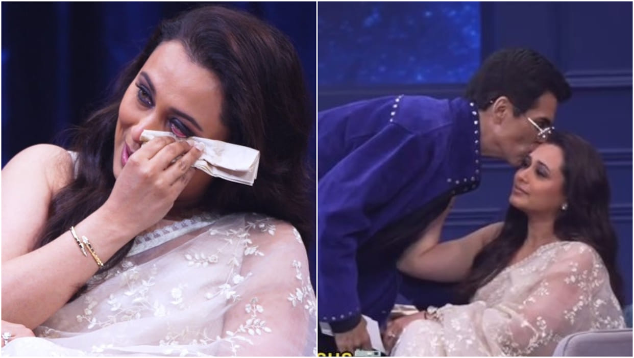 Mardaani 3 Actress Rani Mukerji Getting Emotional On Stage During An Event Karan Johar Console Her