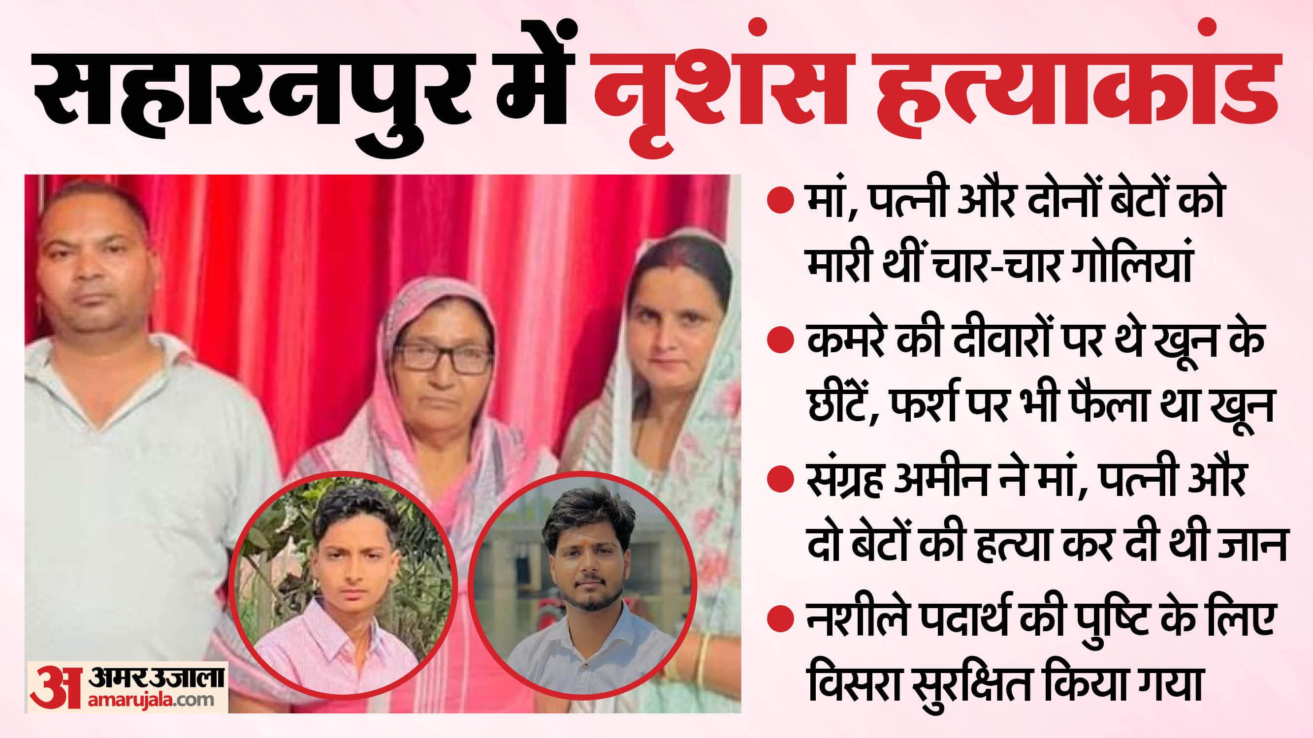 Saharanpur Murder Case Sangrah Amin fired 16 bullets into bodies of mother wife two sons reveal in post-mortem