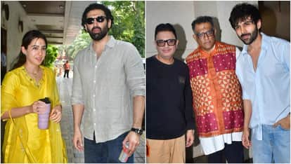 Kartik Aaryan Sara Ali Khan Aditya Roy Kapur And Other Celebs Reaches Anurag Basu Residence On Sarswati Puja
