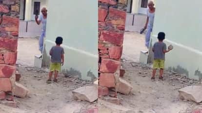 Funny fight between grandfather and grandson with slipper and stone video goes viral on social media