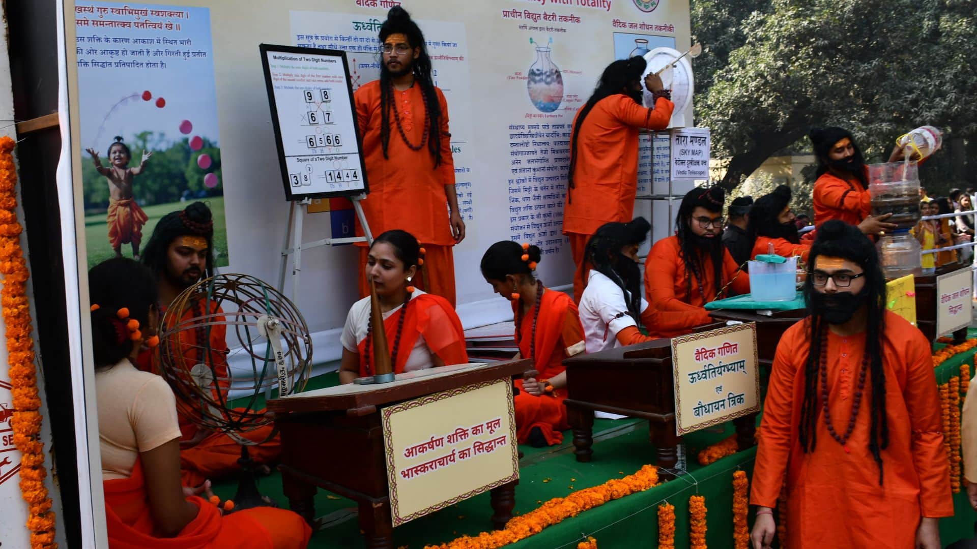 Foundation Day bhu Zumba dance on road floats featured robots astronauts and Gandhi philosophy