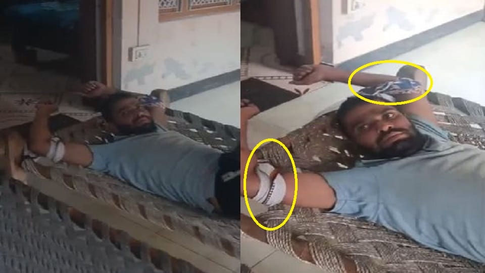 Wife tied her husband to the cot