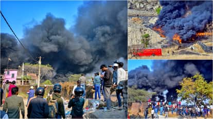 Fire Breaks Out at Scrap Tire Yard in Ranchi Military Firing Range Black Smoke Fills Sky No Casualties Report