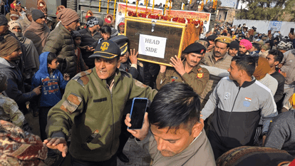 Hapur mortal remains of soldier Rinkhil Baliyan arrived at his native village in Doda on Saturday morning